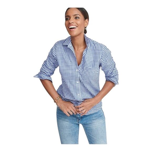 UNTUCKit NWT Women’s Belleza Button Up Dress Shirt Blue Buffalo Plaid Size 8 - Picture 2 of 13